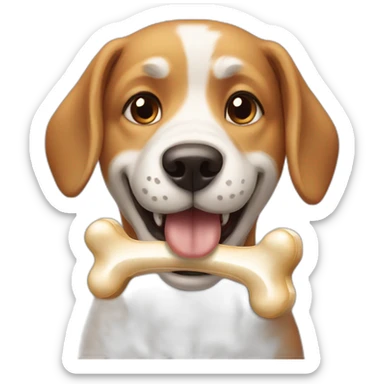a dog with a bone in its teeth sticker