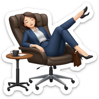 Boss sleeping in a chair with her legs up on the desk sticker