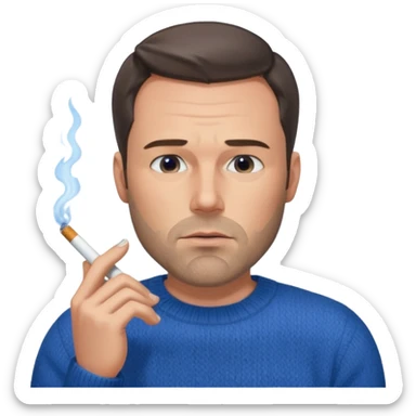 Ben Affleck looking tired holding a cigarette while wearing a blue sweater sticker