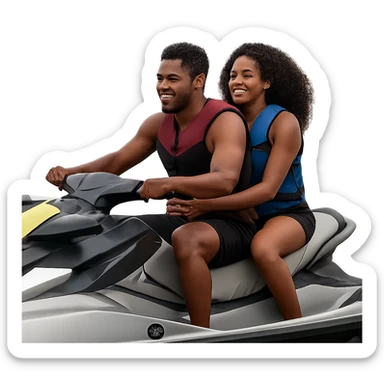 black man with a black woman on a jet ski sticker