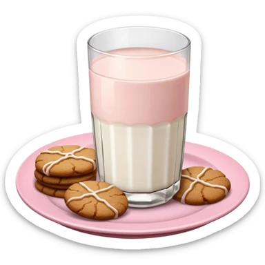 glass of milk, ginger cookies on a pink plate sticker