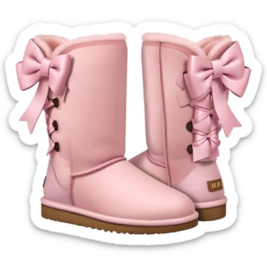 realistic pastel pink uggs with bows on the back, shoes facing the same way sticker