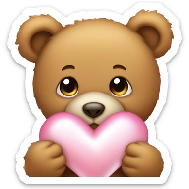 light brown teddy bear holding a light pink love heart  sticker
