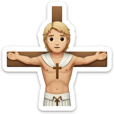 Crucified Liam Gallagher in the style of Jesus full body on cross in mod clothing sticker