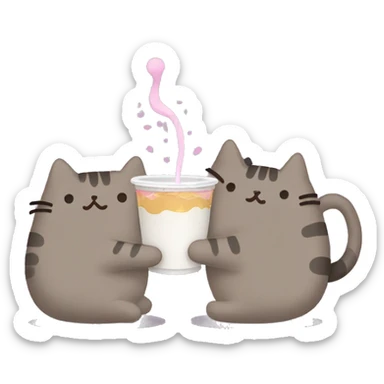 Pusheen drinking from double cup sticker