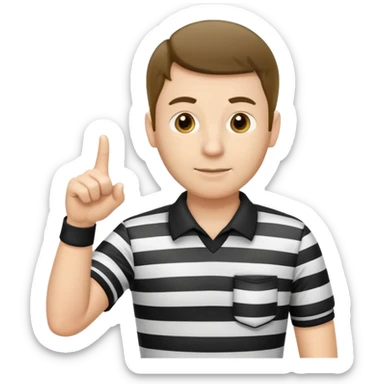 A calm referee with striped shirt, pointing clearly toward the field. sticker