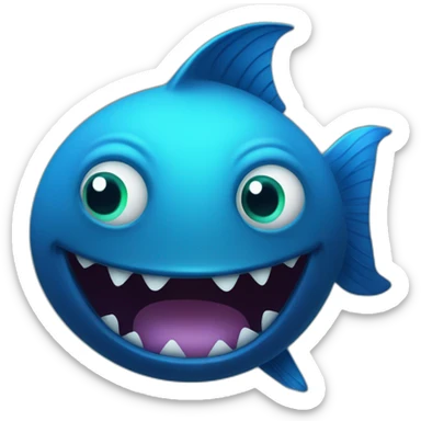 dark blue magic fat thing with a cyen face and a cyan fish fin and a big open mouth sticker