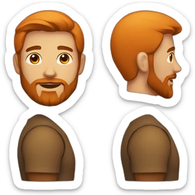 A guy with a beard, mid-length hair colored orange on one side and colored brown on the other side sticker