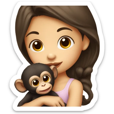 Girl with dark brown hair kissing baby monkey   sticker
