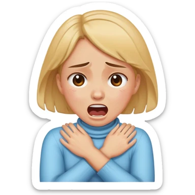Girl crossing arms holding neck screaming and crying sticker