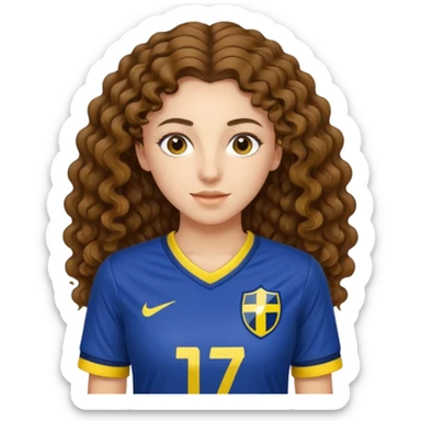 girl with long brown curly hair wearing a fenerbahçe soccer jersey sticker