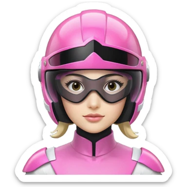 pink power ranger, woman emoji, with helmet on, black visor eye protection, black, power ranger helmet, sticker