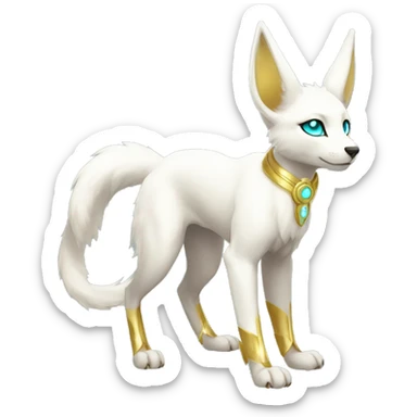 Shiny White Angelic Electric Albino Umbreon. cyan eyes and cyan markings. Golden Anubis-rings. full body sticker