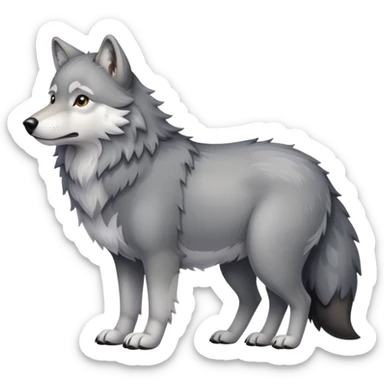 Gray wolf with a very large pregnant belly, standing on all fours, fluffy tail sticker