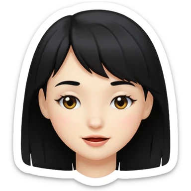 girl with black hair and side bangs, winking sticker