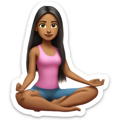Realistic Hispanic girl with long straight hair and makeup  wearing pink doing yoga sitting on yoga mat  sticker