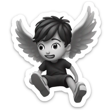 winged falling boy in monochrome sticker