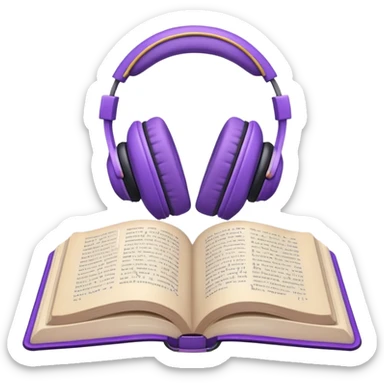 purple open storybook with purple headphones on top sticker