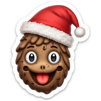 A piece of poop with a Christmas hat on it sticker