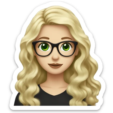 Long blonde wavy hair green eyes glasses girl holding a black cat  sticker