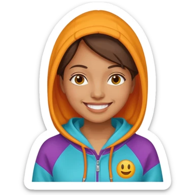 woman with a colorful hoodie sticker