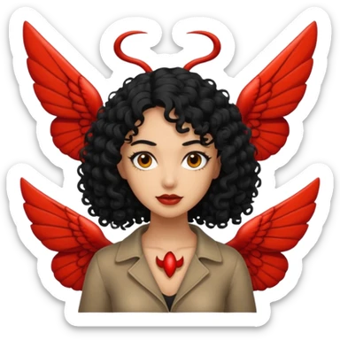A woman with a curly black hair meeting mothman sticker