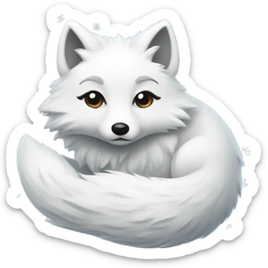 Arctic fox curled up with snowflakes falling around it sticker