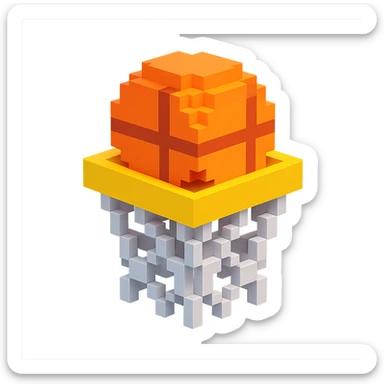 Voxel-style basketball in a net, no background, variation 8. sticker