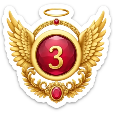  3rd place award Number in frame decorated with golden angel  wings and rubby stone sticker