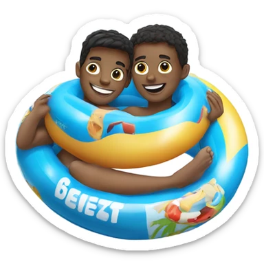 two teenage boys in inflatable rings in pool sticker