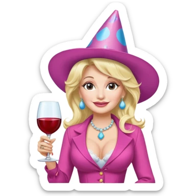 Dolly Parton with a huge glass of wine on a bachelorette trip sticker