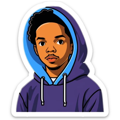 Earl Sweatshirt with hoodie and his distinctive look sticker