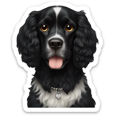 Small completely black king spaniel with black fur on his whole face and white fur on chest sticker