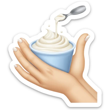 Hand covered in yogurt sticker