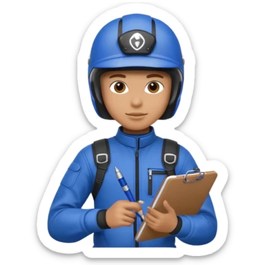 dirtbike rider in blue gear with clipboard sticker