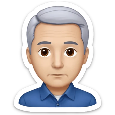 Puerto Rican actor René Monclova with light skin, round face, broad cheekbones. Lively dark brown eyes, thick straight eyebrows. Short silvery gray hair with receding hairline. Professional demeanor. Wearing a dark blue collared shirt. sticker