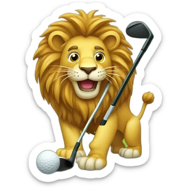 Lion playing golf sticker