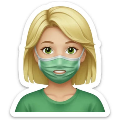 a blond haired girl with a green face mask on sticker