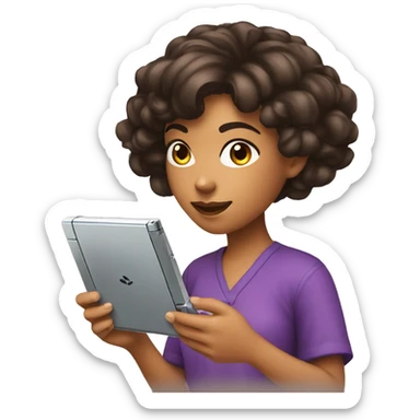 dark haired brown girl playing nintendo ds sticker