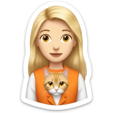Blonde girl with her orange tuxedo maine coon cat  sticker
