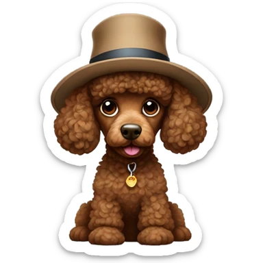 Full boudy Brown Pudel with hat sticker