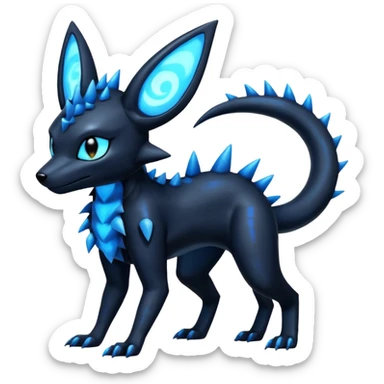 Shiny Dark Edgy Black And Blue Umbreon-Salandit-Wolf-Fakémon-hybrid-creature (full body)  sticker