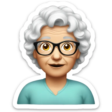 White Grandma emoji but with cat eye glasses and red wavy hair sticker