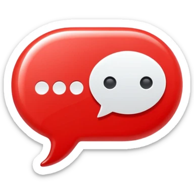 Minimal design featuring a red speech bubble that contains a white play button. On a white background, no text. Suggests intelligent conversation about video content. Clean, modern and tech-oriented sticker