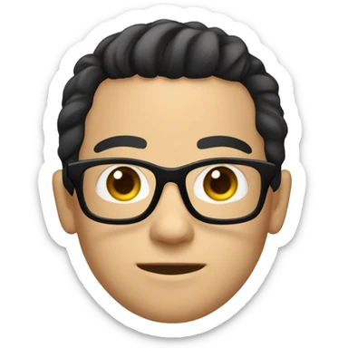 create teenage boy, with big eyes, slicked back black hair and glasses, round face, but white guy sticker