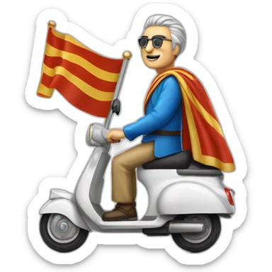 Grand homme mince sur un scooter avec drapeau grec sticker