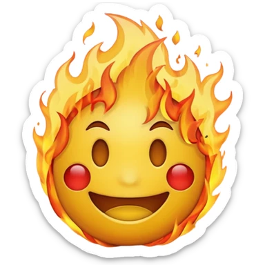 simple smiling yellow emoji with fire behind the face not on them sticker
