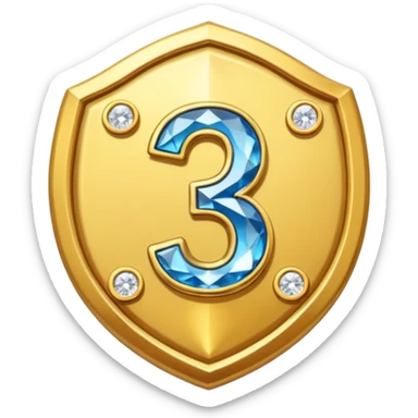 A gold badge with diamonds for a paid subscription, each with a number 3 at different levels. sticker