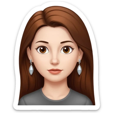 Head without neck of a 35-year-old woman, white skin, long brown hair combed to the right side and small silver earrings, small lips and pointed nose, brown eyes. sticker