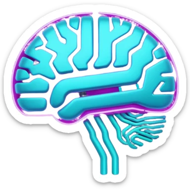 futuristic minimalistic glowing brain circuit icon, neon purple and cyan energy lines, dark background, tech AI design, 1:1 aspect ratio, no face sticker